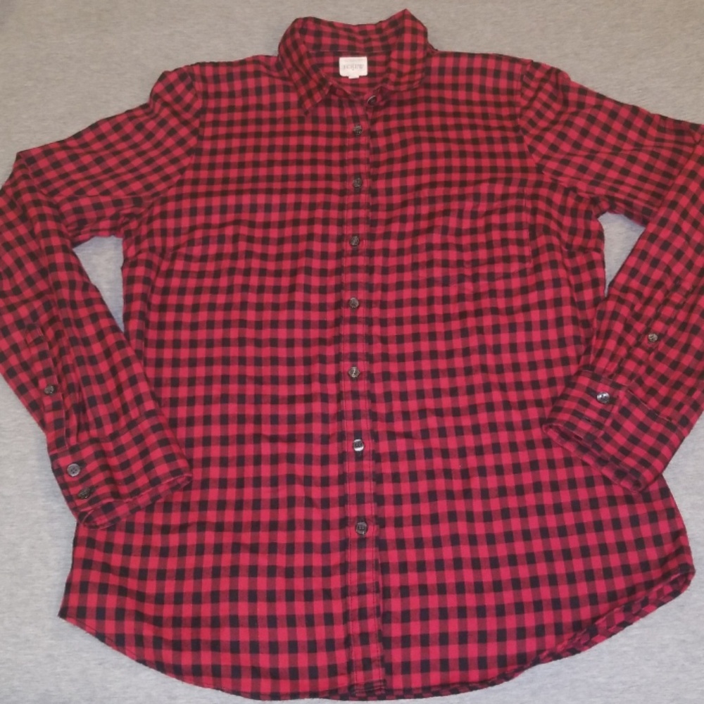 EUC JCrew red/black perfect shirt plaid flannel M